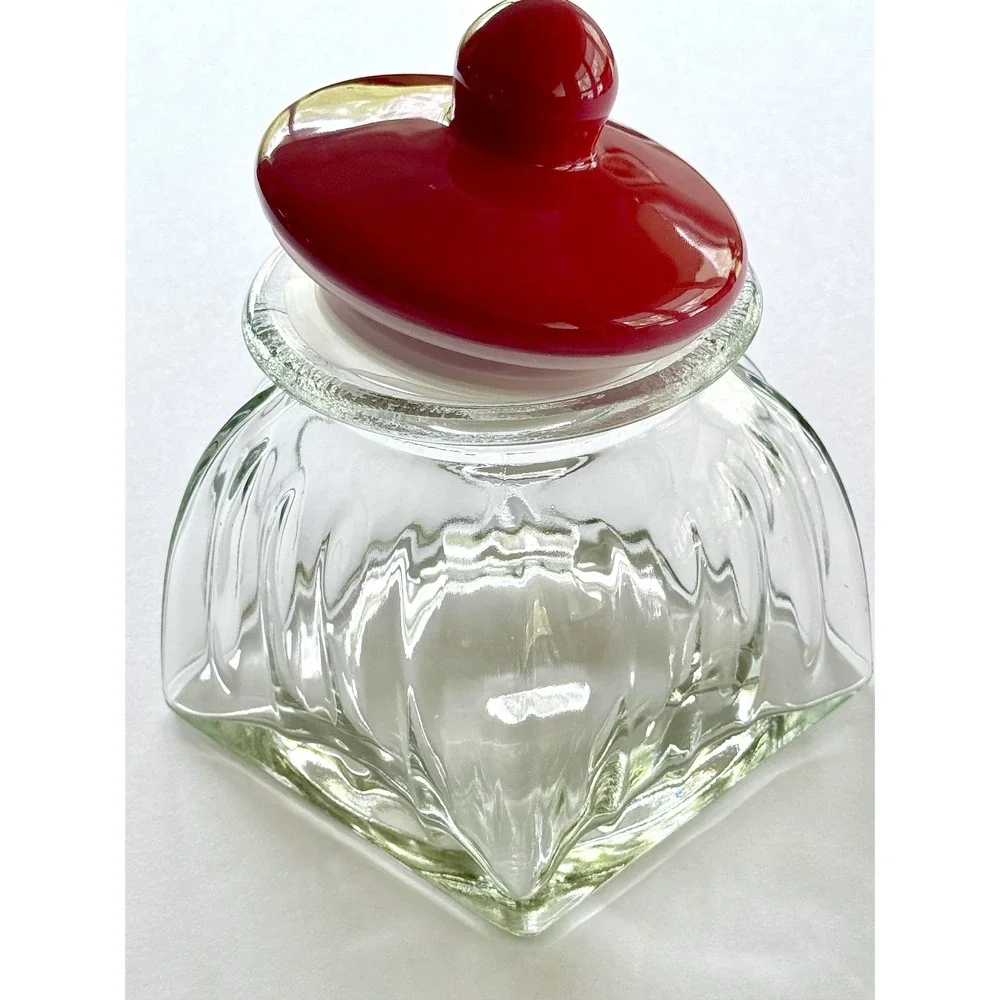 VTG MCM Clear Glass Apothecary Canister Ruby Red Ceramic Lid Cottagecore Style
